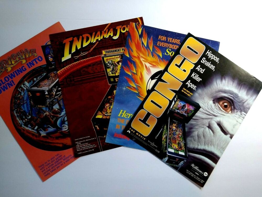 Pinball Flyers Lot Of 4 Indiana Jones Hurricane Congo AG Soccer Ball Original